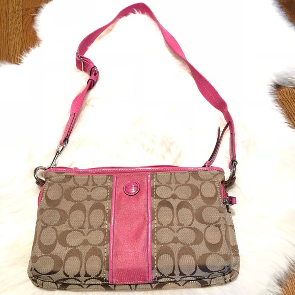 Coach brown and pink shoulder bag with adj strap - Picture 1 of 8